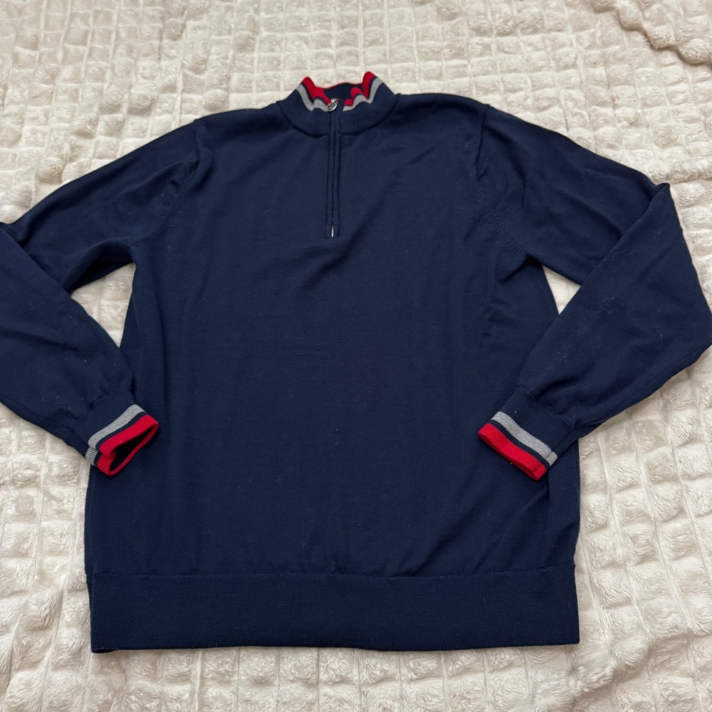 G/Fore Large 100% Merino Wool Navy Blue 1/4 Zip Pullover Sweater